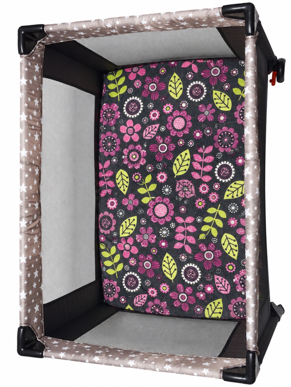 Floral Playard Mattress Sheet - Pink & Lime on Brown
